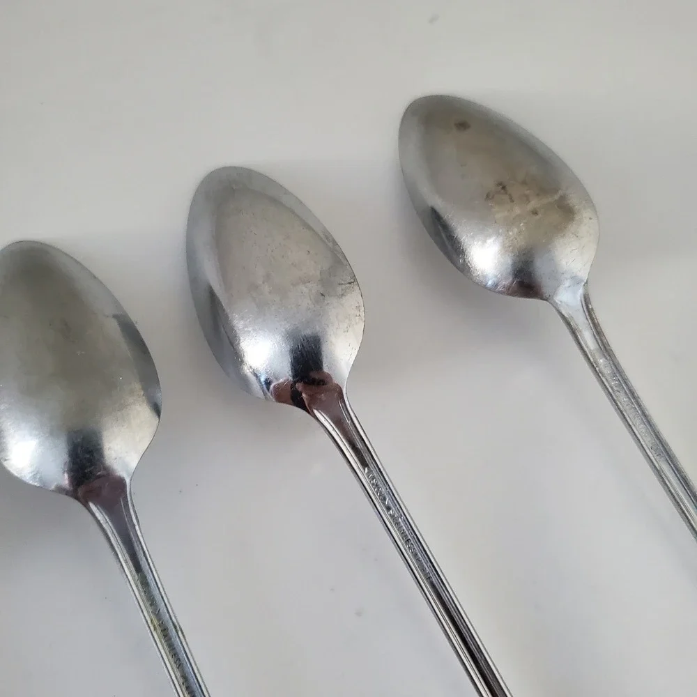 Vintage NS Co Stainless Plate Iced Tea Spoons Set of 5 Art Deco Long Handle